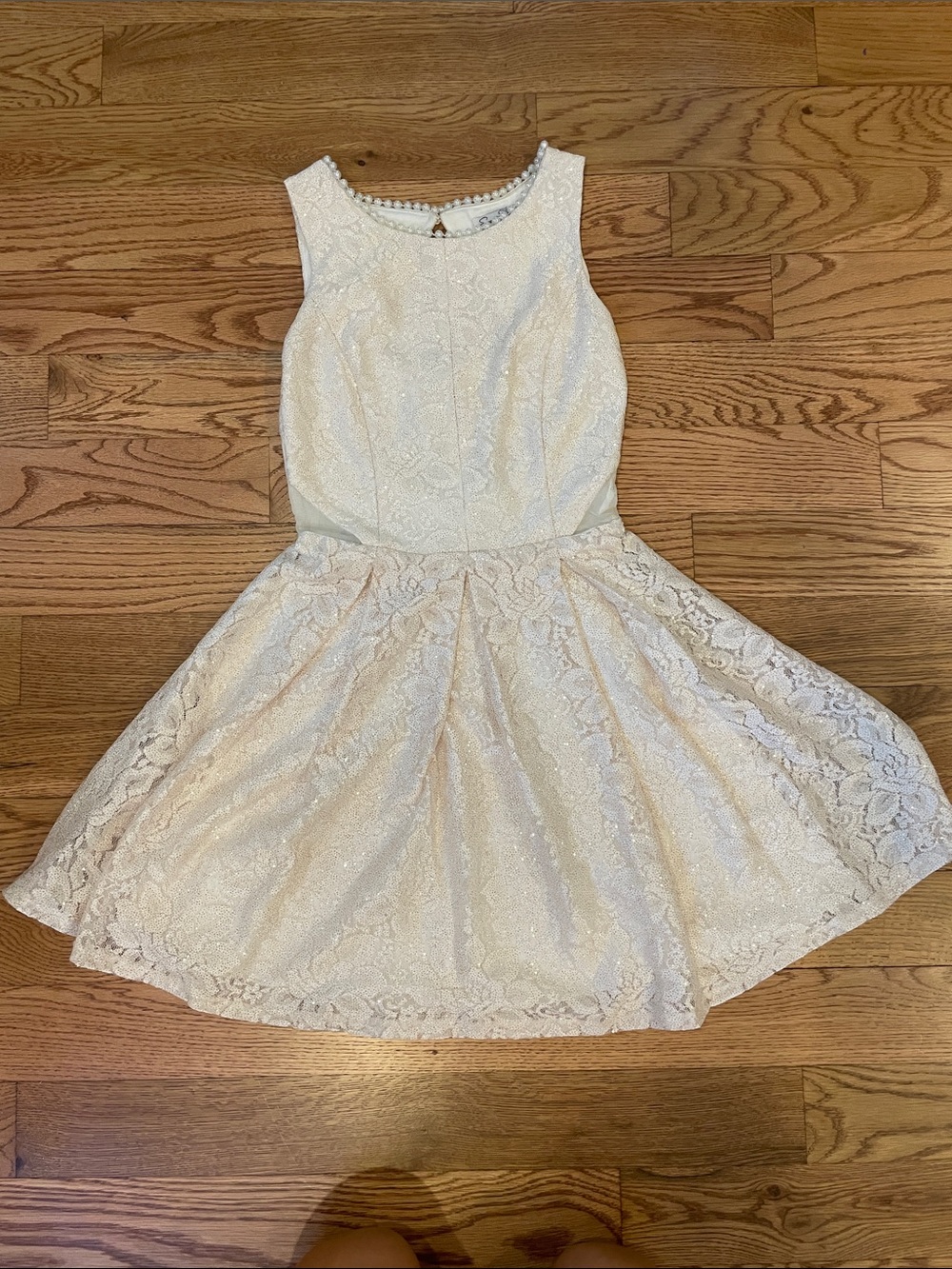 Speechless Ivory Lace Fit-and-Flare Dress with Pearl Collar